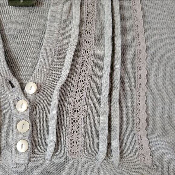 Eddie Bauer Women's Gray Henley Silk Angora Long Sleeve Sweater - Picture 9 of 10